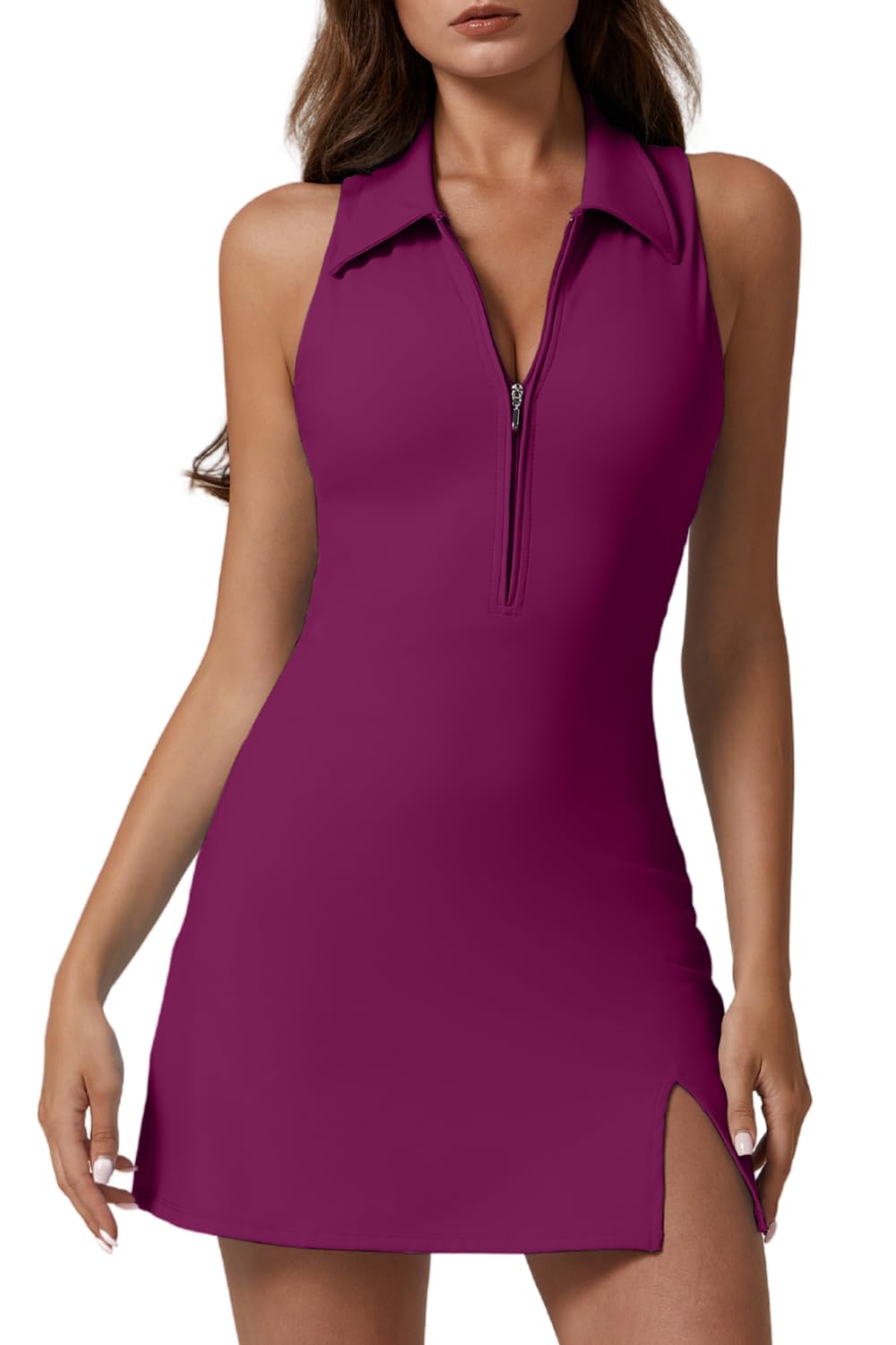 QINSEN Womens Zip Front Tennis Dress