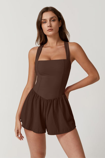 QINSEN Women's Square Neck Sleeveless Romper Jumpsuit