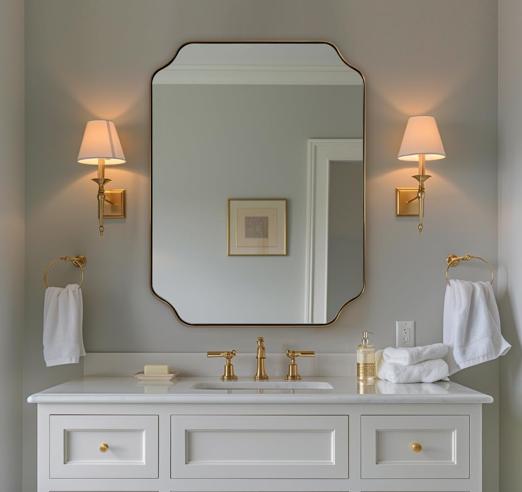 ANDY STAR Unique Rectangle Wall Mirror, 24"x32" Black Mirror, Modern Mirror with Aesthetic Scalloped Edge Design Ideal for Bathroom, Bedroom or Entryway, Thin Frame Deep 1’’