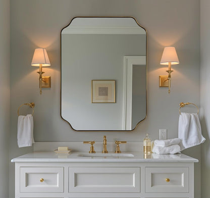 ANDY STAR Unique Rectangle Wall Mirror, 24"x32" Black Mirror, Modern Mirror with Aesthetic Scalloped Edge Design Ideal for Bathroom, Bedroom or Entryway, Thin Frame Deep 1’’