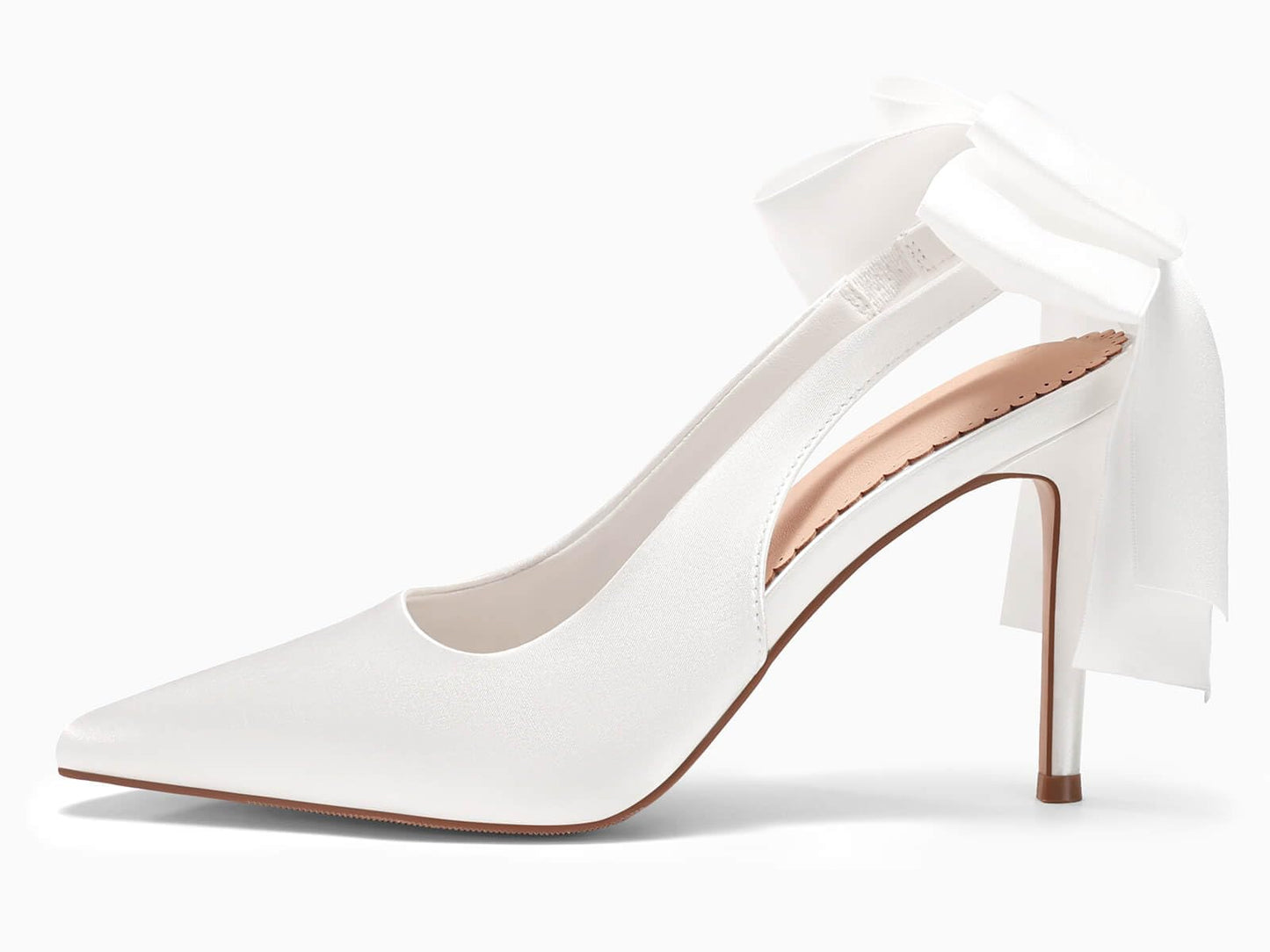 Coutgo Womens Slingback High Heels with Bow Closed Pointed Toe Wedding Bride Dress Shoes Satin Pumps