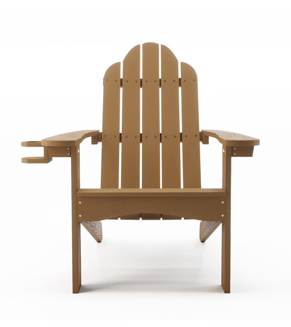LUE BONA HDPS Adirondack Chairs Set, Fire Pit Outdoor Chair Weather Resistant with Cup Holder, Modern Plastic Chair Plastic for Patio, Deck, Proch, 350LBS, 4 Set, Dark Brown