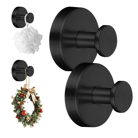 2 Packs Suction Cup Hooks for Wreaths on Glass, Waterproof No-Drill Shower Hooks for Towels, Robes, Coats, Wreaths,Wall Mount Hook for Bathroom, Kitchen and Wreath Hanger for Front Door (2pcs Gold)