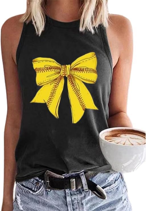 MHTOR Baseball O-Neck Tank Women Print Baseball Tanks Cute Workout Graphic Casual Summer Sleeveless Vest Top