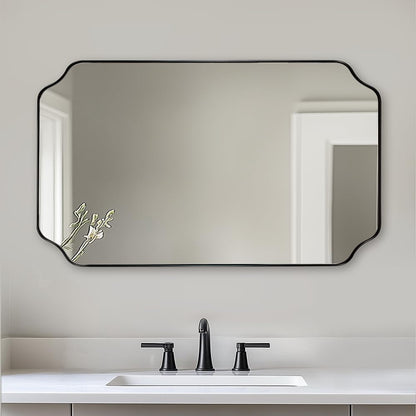 ANDY STAR Unique Rectangle Wall Mirror, 24"x32" Black Mirror, Modern Mirror with Aesthetic Scalloped Edge Design Ideal for Bathroom, Bedroom or Entryway, Thin Frame Deep 1’’