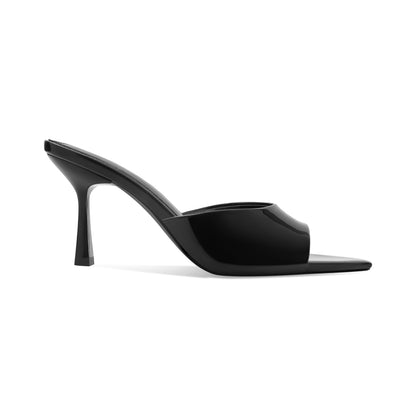 High Heel Mules - Pointed Open Toe Slip On