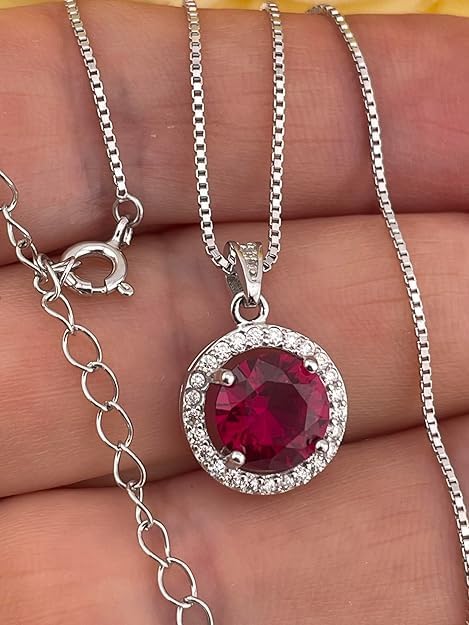 Pierre Lorren 2 carat Australian Genuine RUBY Necklace Certified Diamond Necklace Natural RUBY and Diamond Jewelry 18kt White Gold Vermeil Silver Mothers day gift for wife Anniversary Birthday
