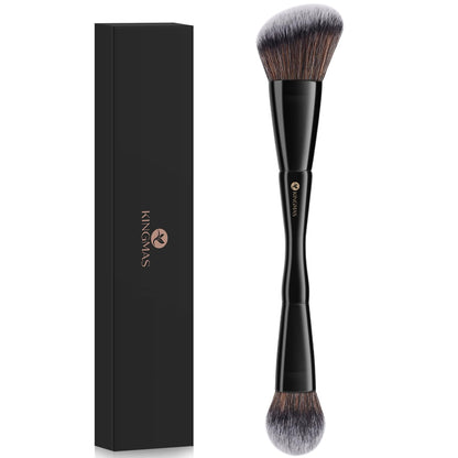 KINGMAS Foundation Makeup Brush, Double Ended Bronzer Brush Angled & Round Contour Brushes for Beauty Blending Liquid Powder, Concealer Cream Cosmetics Blush (Brown)