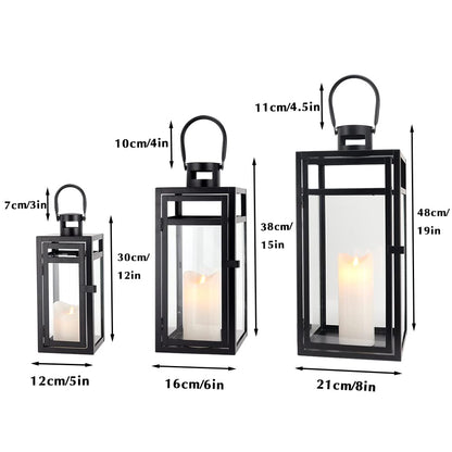 TRIROCKS Set of 3 Stainless Steel Candle Lantern 19/15/12'' High Metal Candle Holder with Tempered Glass Panels Perfect for Home Decor Living Room Parties Events Tabletop Indoors Outdoors (Rose Gold)