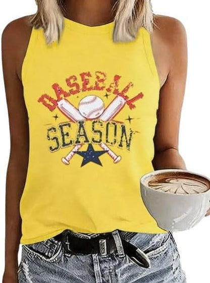 MHTOR Baseball O-Neck Tank Women Print Baseball Tanks Cute Workout Graphic Casual Summer Sleeveless Vest Top