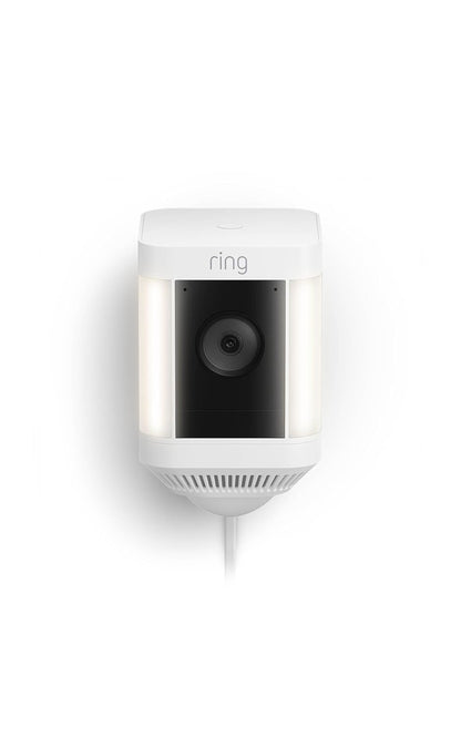 Ring Spotlight Cam Plus, Battery, Home or business security with HD video, Two-Way Talk, Color Night Vision, and Security Siren, 2-pack, White