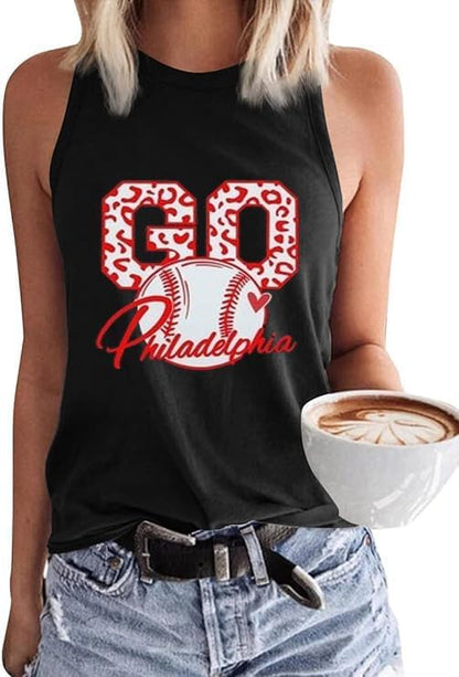 MHTOR Baseball O-Neck Tank Women Print Baseball Tanks Cute Workout Graphic Casual Summer Sleeveless Vest Top