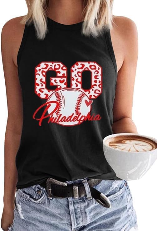 MHTOR Baseball O-Neck Tank Women Print Baseball Tanks Cute Workout Graphic Casual Summer Sleeveless Vest Top