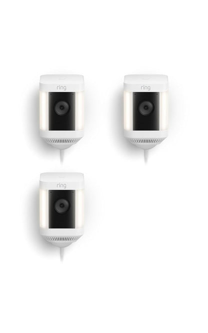 Ring Spotlight Cam Plus, Battery, Home or business security with HD video, Two-Way Talk, Color Night Vision, and Security Siren, 2-pack, White