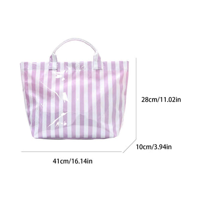 Striped PVC Tote Bag Large Glossy