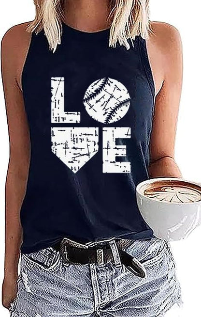MHTOR Baseball O-Neck Tank Women Print Baseball Tanks Cute Workout Graphic Casual Summer Sleeveless Vest Top