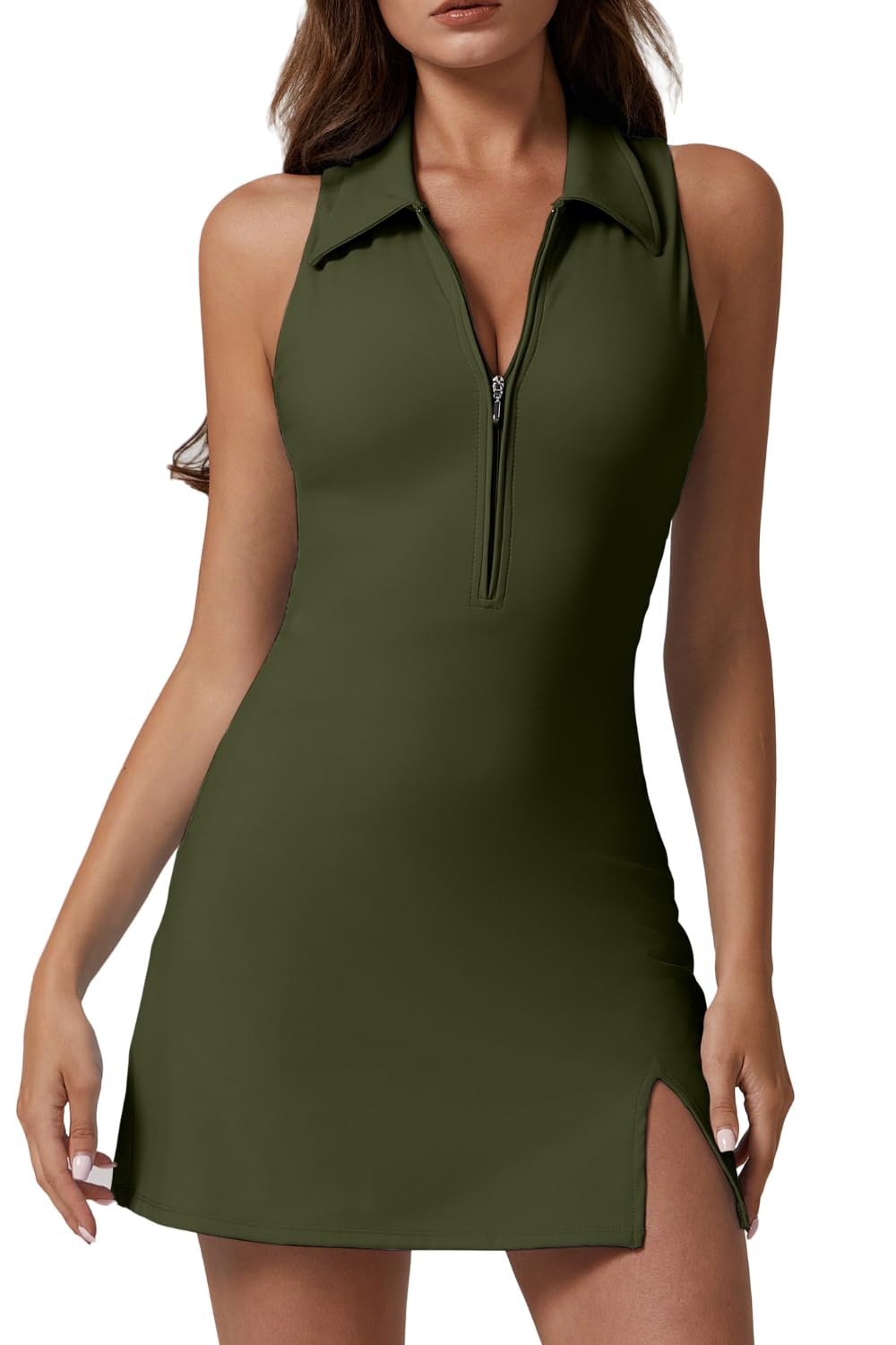 QINSEN Womens Zip Front Tennis Dress