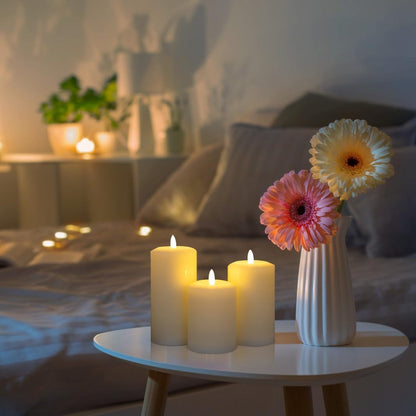 ANGELLOONG Gold Candles for Bathroom Decor, Glass Flameless Candles with Remote, Battery Operated LED Pillar Fake Candles with Timer for Christmas Home Fireplace Mantle Fall Decor