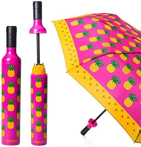 VINRELLA Wine Bottle Umbrella, Pineapple Punch, UV-Blocking, Waterproof, Portable, Lightweight, Fun Gift