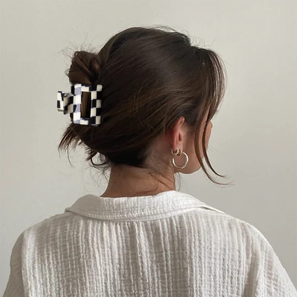 Vintage Checkered Y2K Hair Barrettes, Aesthetic 3Pcs Claw Clips for Women and Girls
