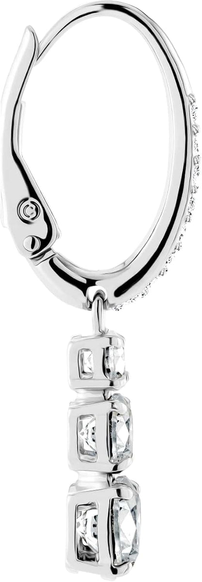 Swarovski Stilla Attract Trilogy Drop Pierced Earrings with White Crystals on a Rhodium Plated Setting with Hinged Closure