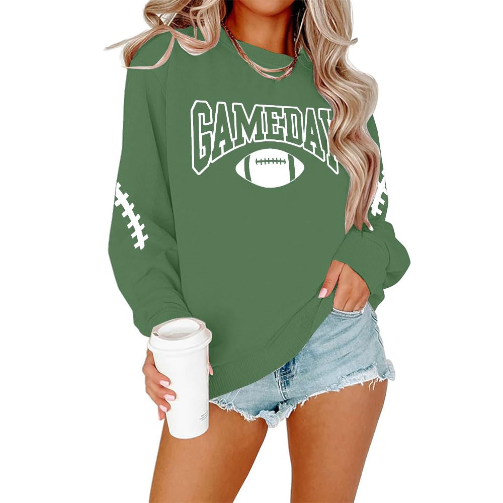 FAYALEQ Game Day Sweatshirts Women Football Sweatshirt Football Rugby Pullovers Casual Game Day Fan Pullover Top