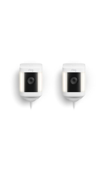 Ring Spotlight Cam Plus, Battery, Home or business security with HD video, Two-Way Talk, Color Night Vision, and Security Siren, 2-pack, White