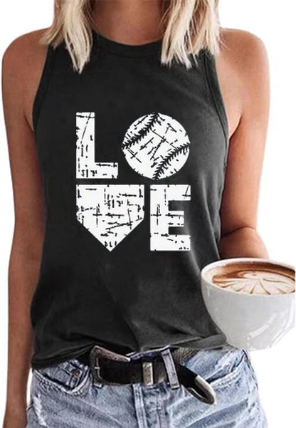 MHTOR Baseball O-Neck Tank Women Print Baseball Tanks Cute Workout Graphic Casual Summer Sleeveless Vest Top