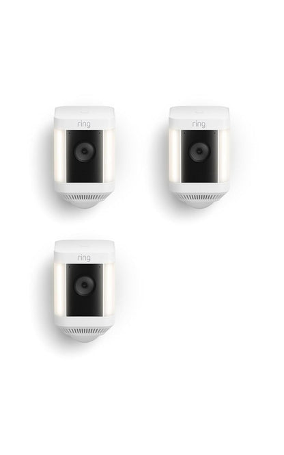 Ring Spotlight Cam Plus, Battery, Home or business security with HD video, Two-Way Talk, Color Night Vision, and Security Siren, 2-pack, White