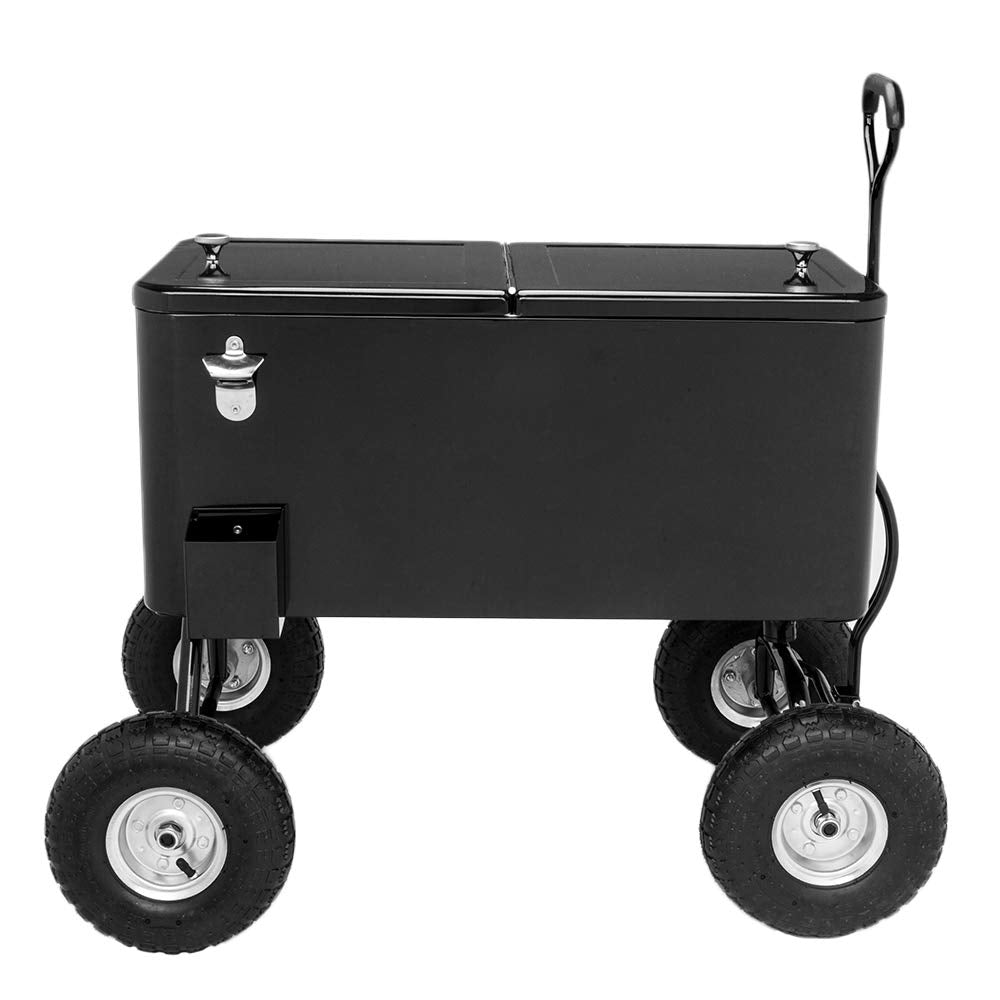 VINGLI 80 Quart Wagon Rolling Cooler Ice Chest, w/Long Handle and 10" Wheels, Portable Beach Patio Party Bar Cold Drink Beverage, Outdoor Park Cart on Wheels