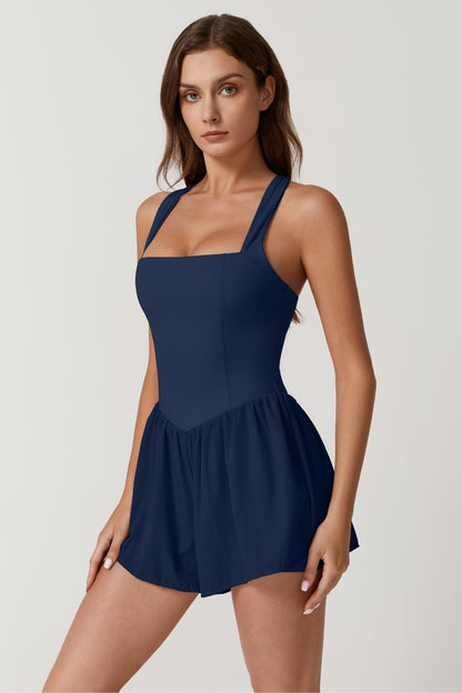 QINSEN Women's Square Neck Sleeveless Romper Jumpsuit