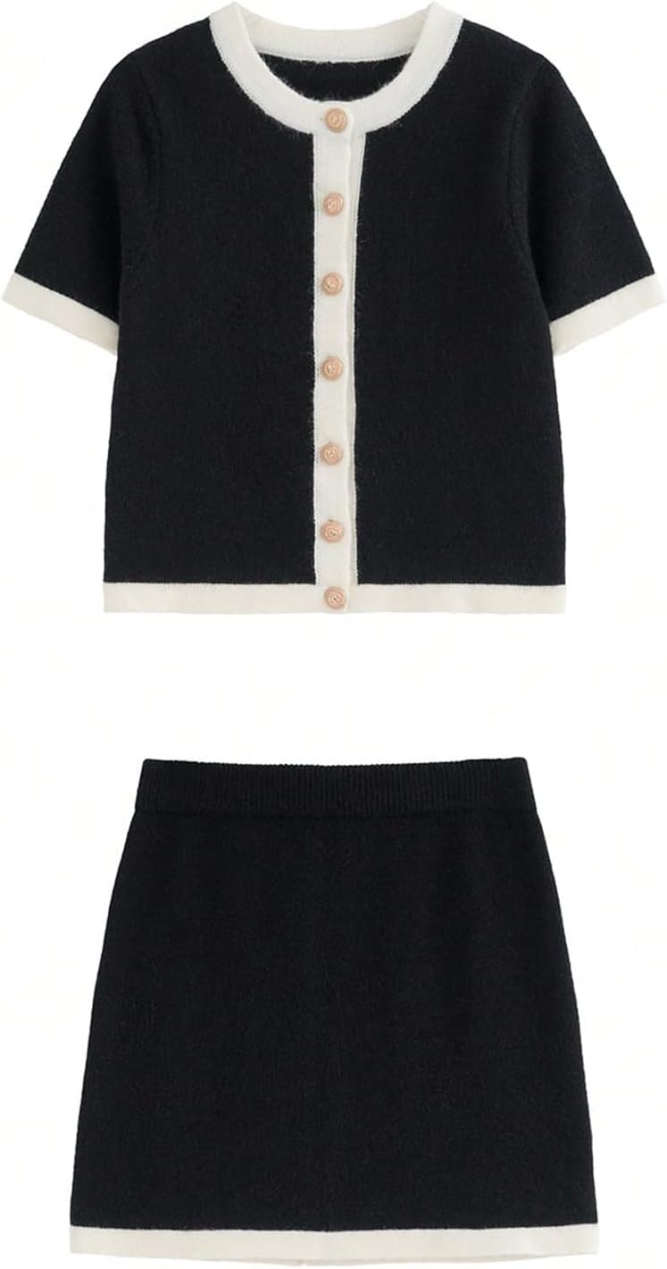 MakeMeChic Women's 2 Piece Sweater Skirt Set Old Money Outfits
