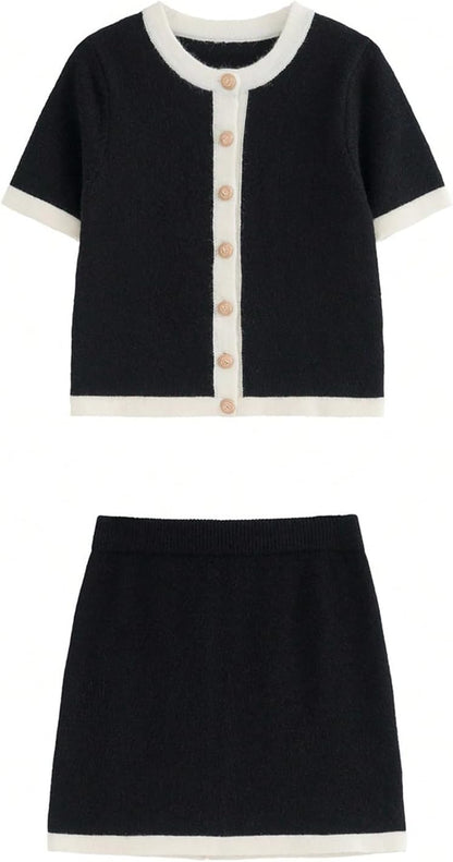 MakeMeChic Women's 2 Piece Sweater Skirt Set Old Money Outfits