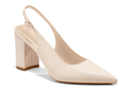 Womens Slingback Block Heels Pointed Closed Toe Work Dress Shoes