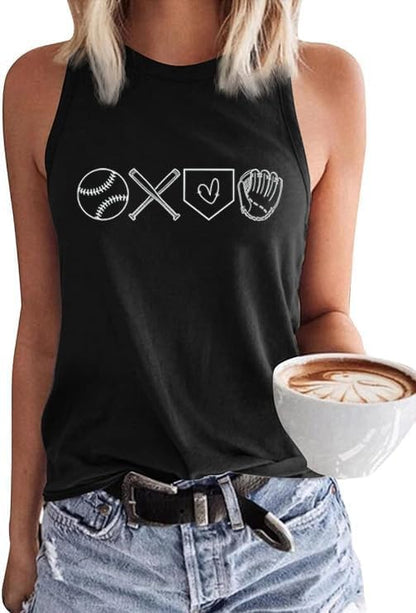 MHTOR Baseball O-Neck Tank Women Print Baseball Tanks Cute Workout Graphic Casual Summer Sleeveless Vest Top