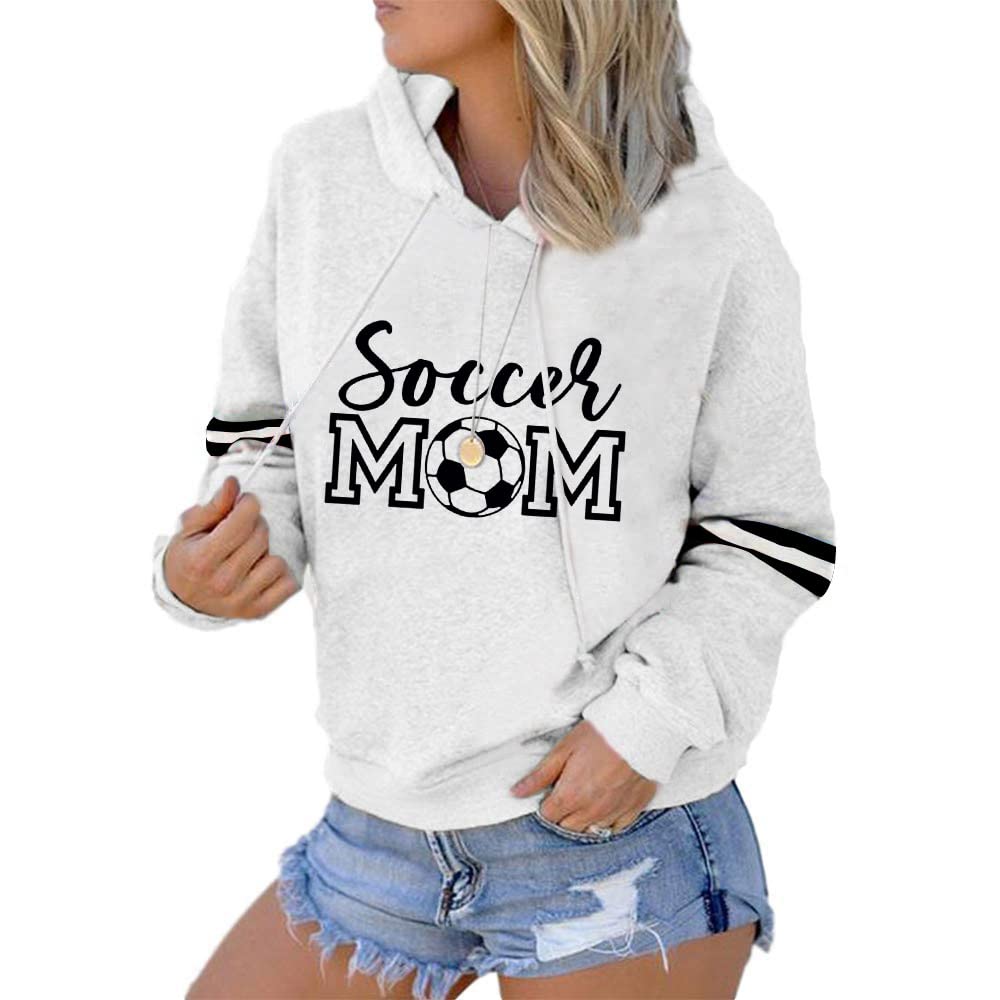 Womens Soccer Mom Hoodies Long Sleeve Casual Loose Striped Soccer Graphic Sweatshirt with Pocket