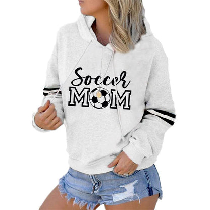 Womens Soccer Mom Hoodies Long Sleeve Casual Loose Striped Soccer Graphic Sweatshirt with Pocket