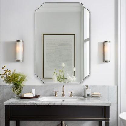 ANDY STAR Unique Rectangle Wall Mirror, 24"x32" Black Mirror, Modern Mirror with Aesthetic Scalloped Edge Design Ideal for Bathroom, Bedroom or Entryway, Thin Frame Deep 1’’