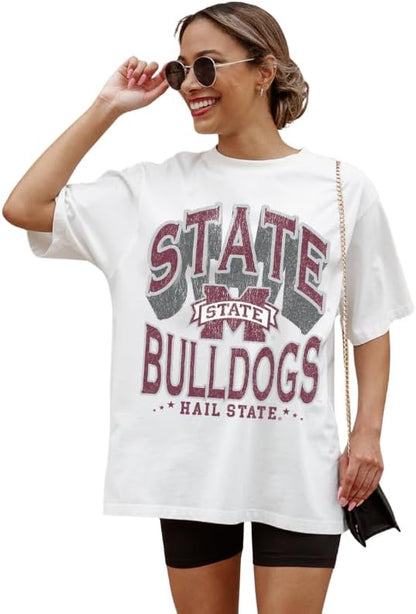 NCAA Women’s Oversized Graphic T-Shirt – Relaxed Fit Short Sleeve, Casual Game Day Top