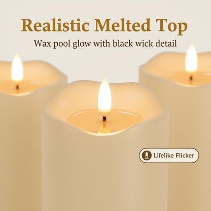 ANGELLOONG Gold Candles for Bathroom Decor, Glass Flameless Candles with Remote, Battery Operated LED Pillar Fake Candles with Timer for Christmas Home Fireplace Mantle Fall Decor