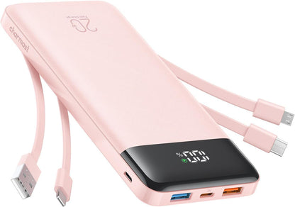 charmast Portable Charger Built-in Cables, 20000mAh Power Bank 6-Output