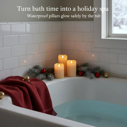 ANGELLOONG Gold Candles for Bathroom Decor, Glass Flameless Candles with Remote, Battery Operated LED Pillar Fake Candles with Timer for Christmas Home Fireplace Mantle Fall Decor