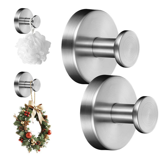 2 Packs Suction Cup Hooks for Wreaths on Glass, Waterproof No-Drill Shower Hooks for Towels, Robes, Coats, Wreaths,Wall Mount Hook for Bathroom, Kitchen and Wreath Hanger for Front Door (2pcs Gold)