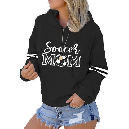 Womens Soccer Mom Hoodies Long Sleeve Casual Loose Striped Soccer Graphic Sweatshirt with Pocket