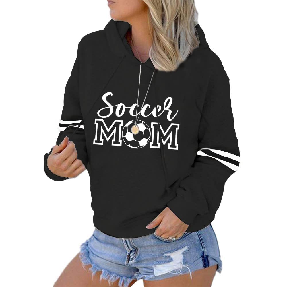 Womens Soccer Mom Hoodies Long Sleeve Casual Loose Striped Soccer Graphic Sweatshirt with Pocket