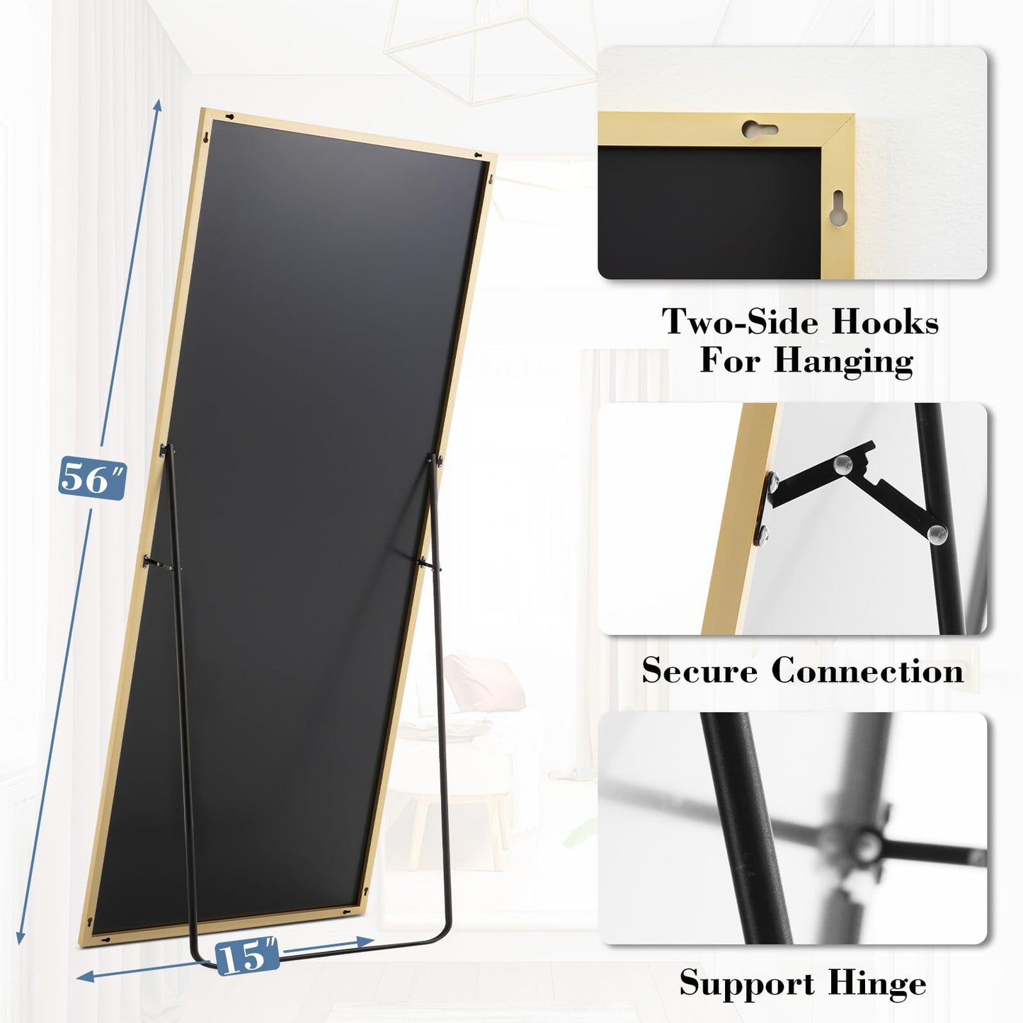 DUMOS 59"x16" Arched Full Length Mirror with Stand
