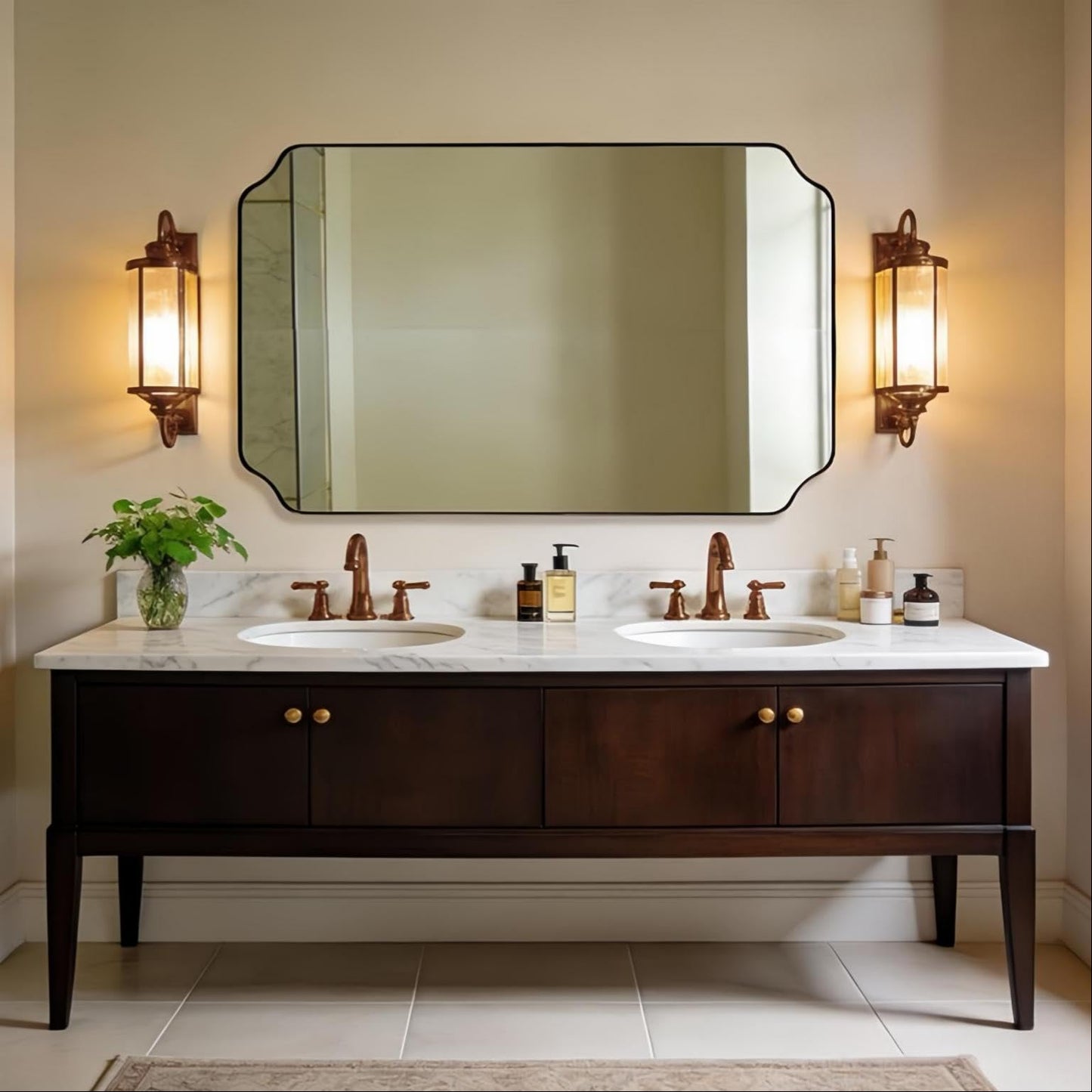 ANDY STAR Unique Rectangle Wall Mirror, 24"x32" Black Mirror, Modern Mirror with Aesthetic Scalloped Edge Design Ideal for Bathroom, Bedroom or Entryway, Thin Frame Deep 1’’