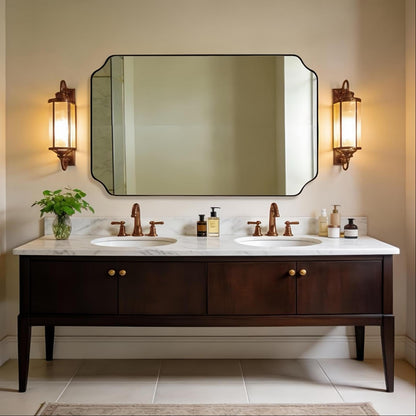 ANDY STAR Unique Rectangle Wall Mirror, 24"x32" Black Mirror, Modern Mirror with Aesthetic Scalloped Edge Design Ideal for Bathroom, Bedroom or Entryway, Thin Frame Deep 1’’
