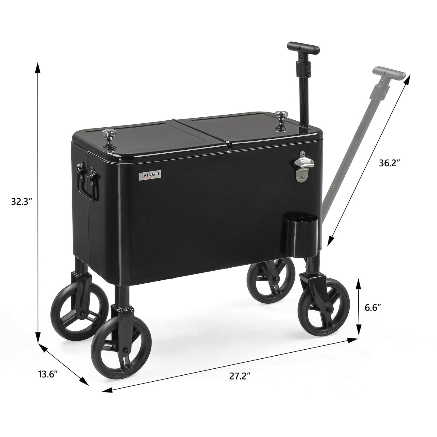 VINGLI 80 Quart Wagon Rolling Cooler Ice Chest, w/Long Handle and 10" Wheels, Portable Beach Patio Party Bar Cold Drink Beverage, Outdoor Park Cart on Wheels