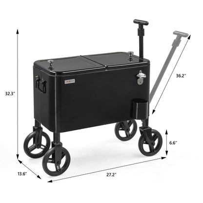VINGLI 80 Quart Wagon Rolling Cooler Ice Chest, w/Long Handle and 10" Wheels, Portable Beach Patio Party Bar Cold Drink Beverage, Outdoor Park Cart on Wheels